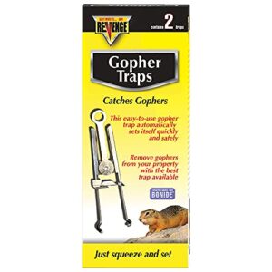 revenge gopher traps, pack of 2 ready-to-use traps to remove gophers from lawn, easy-to-use automatic traps