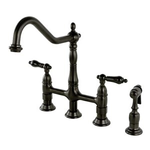 kingston brass ks1275pklbs duchess 8 inch centerset kitchen faucet with brass sprayer, 8-3/4 inch in spout reach, oil rubbed bronze