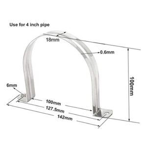 uxcell 3.94-inch Rigid Pipe Strap, 2 Holes Tube Straps 201 Stainless Steel Tension Tube Clip Clamp 4pcs