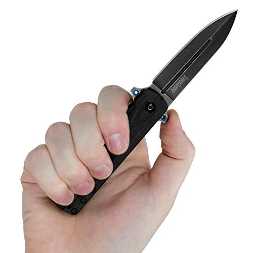 Kershaw Barstow Pocketknife, 3" 8Cr13MoV Steel Spear Point Plain Edge Blade, Assisted Opening Folding EDC, Tactical Knife,Black