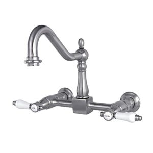kingston brass ks1248bpl bel air wall mount 8 inch centerset kitchen faucet, 9-7/16 inch in spout reach, brushed nickel