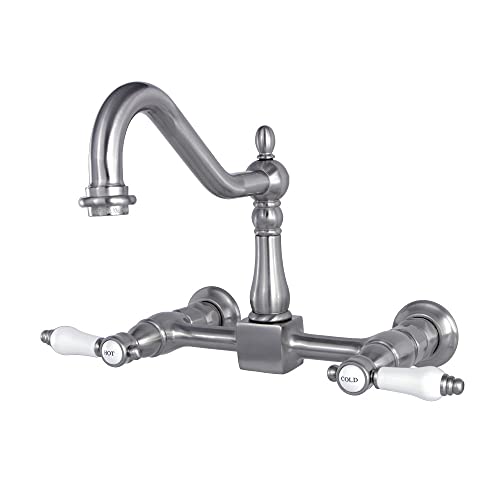 Kingston Brass KS1248BPL Bel Air Wall Mount 8 inch Centerset Kitchen Faucet, 9-7/16 inch In Spout Reach, Brushed Nickel