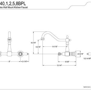 Kingston Brass KS1248BPL Bel Air Wall Mount 8 inch Centerset Kitchen Faucet, 9-7/16 inch In Spout Reach, Brushed Nickel