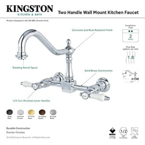 Kingston Brass KS1248BPL Bel Air Wall Mount 8 inch Centerset Kitchen Faucet, 9-7/16 inch In Spout Reach, Brushed Nickel