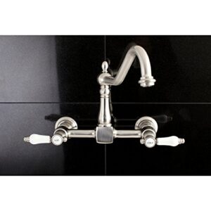 Kingston Brass KS1248BPL Bel Air Wall Mount 8 inch Centerset Kitchen Faucet, 9-7/16 inch In Spout Reach, Brushed Nickel