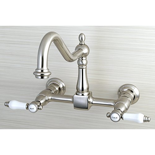 Kingston Brass KS1248BPL Bel Air Wall Mount 8 inch Centerset Kitchen Faucet, 9-7/16 inch In Spout Reach, Brushed Nickel