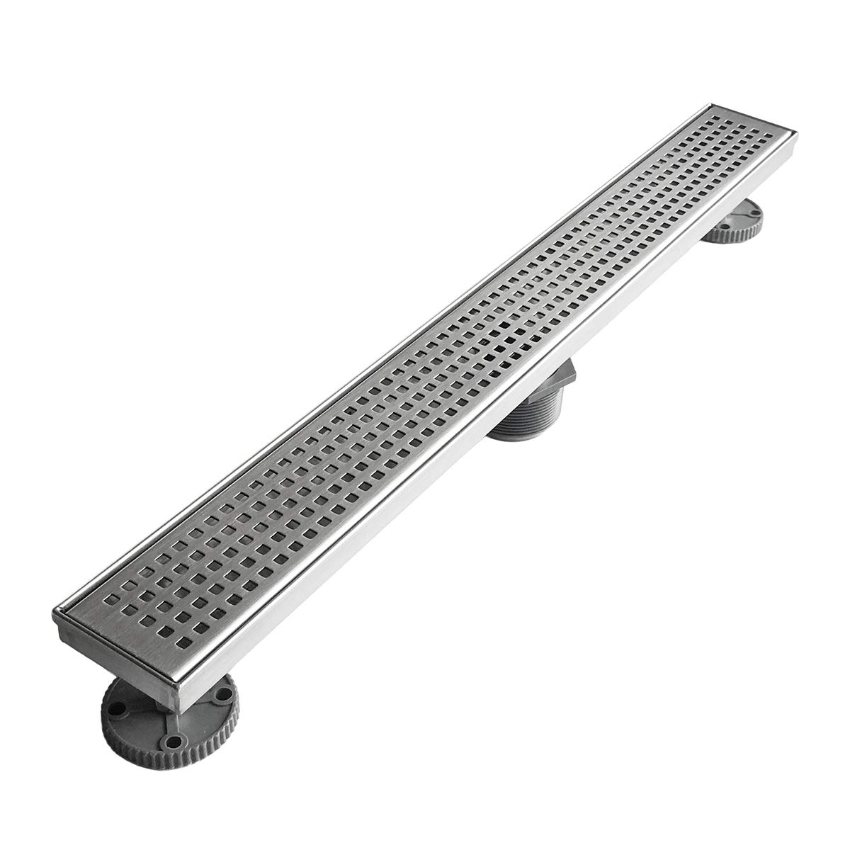 Neodrain 24-Inch Linear Shower Drain with Quadrato Pattern Grate,Brushed 304 Stainless Steel Rectangle Shower Floor Drain,Linear Drain with Leveling Feet,Hair Strainer