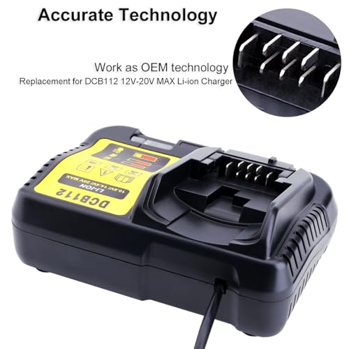 Biswaye 20V MAX Battery Charger DCB112 DCB115 for 12V, 20V and 60V MAX Lithium Battery DCB201 DCB204 DCB606 DCB609 DCB207 DCB206 DCB203 DCB200 DCB120 DCB127 Power Tool Battery Charger