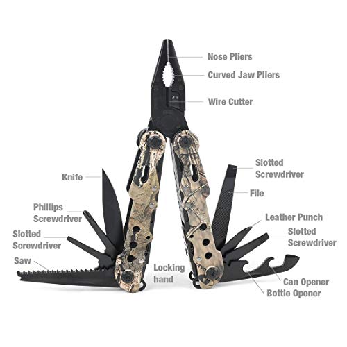 MOSSY OAK Multi-tool - 13 in 1 Multi Function Pliers - Folding Pocket Tool with Sheath, Camo - Portable Pocket Knife for Outdoors, Survival, Camping, Fishing, Hunting, Hiking，Christmas Gift for men