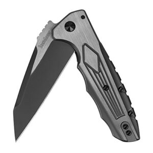 kershaw deadline folding pocket knife (1087) 3.8 in. 8cr13mov stainless steel blade with 2-toned handle, features reversible deep carry clip and kvt ball-bearing manual opening system, 4.6 oz.,grey, small