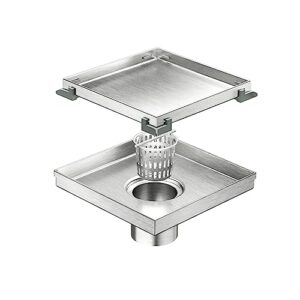neodrain 6-inch square shower drain with removable tile insert grate,brushed 304 stainless steel, with watermark&cupc certified, includes hair strainer