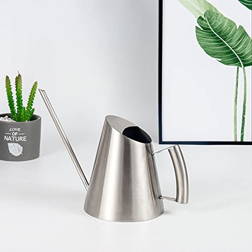 Fasmov 13.5 Oz Stainless Steel Watering Can Modern Style Watering Pot, Small Watering Can for Indoor Plants Houseplant Succulents Bonsai Office Desk Stainless Steel Mini Watering Can with Long Spout