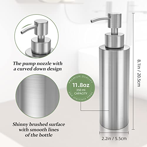 ARKTEK -Stainless Steel Countertop soap dispenser Rust Proof Liquid Hand soap dispenser, Premium Kitchen Pump for Liquid Bathroom Hand Dish Lotion (11.8 Oz / 350 ml)