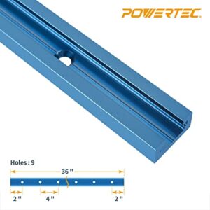 POWERTEC 71066 36 Inch Double-Cut Profile Universal T-Track with Predrilled Mounting Holes, 1PK, Aluminum T Track for Woodworking Jigs and Fixtures, Drill Press Table, Router Table, Workbench