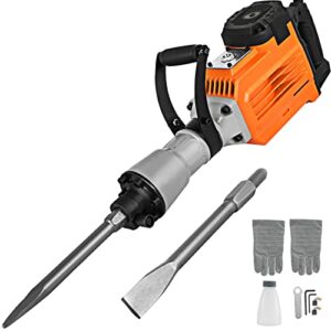 mophorn 3500w jack hammer demolition, heavy duty electric concrete breaker lock speed button 1400 bpm chipping hammer with flat chisel & bull point chisel & gloves