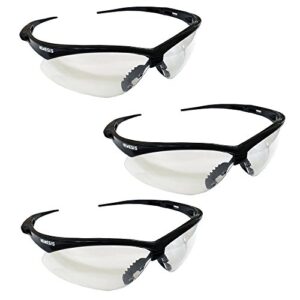 nemesis safety glasses, black frame, clear lens, pack of 3