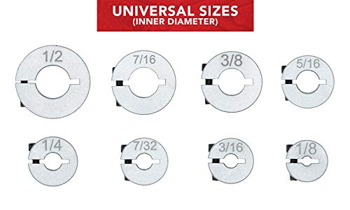 Aluminum Stop Collar Set - Drill Bit Depth Stop - Superior Split Ring Design - 8 Piece Set (1/2", 7/16”, 3/8”, 5/16”, ¼”, 7/32”, 3/16”, 1/8”) - Drill Bit Holder