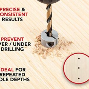 Aluminum Stop Collar Set - Drill Bit Depth Stop - Superior Split Ring Design - 8 Piece Set (1/2", 7/16”, 3/8”, 5/16”, ¼”, 7/32”, 3/16”, 1/8”) - Drill Bit Holder