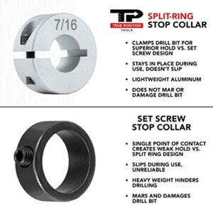 Aluminum Stop Collar Set - Drill Bit Depth Stop - Superior Split Ring Design - 8 Piece Set (1/2", 7/16”, 3/8”, 5/16”, ¼”, 7/32”, 3/16”, 1/8”) - Drill Bit Holder