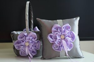 lavender flower girl basket lilac ring bearer pillow lavender ring pillow basket set lilac gray wedding basket gray wedding pillow