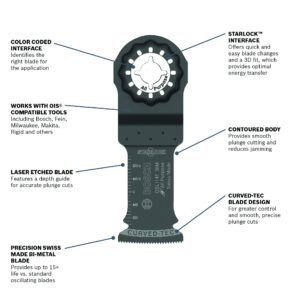 BOSCH OSL114F-10 10-Pack 1-1/4 In. Starlock Oscillating Multi Tool All Purpose Bi-Metal Plunge Cut Blades for Applications in Wood, Wood with Nails, Drywall, PVC, Metal (Nails and Staples)