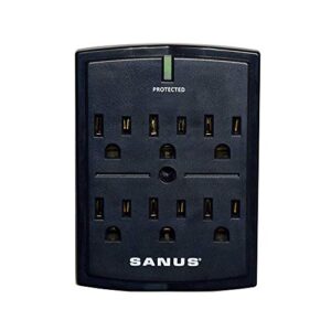 SANUS On-Wall Low Profile 1080J Fireproof Surge Protector with 6 AC Outlets & 3 Lines of Protection - Includes Power Signal Filtering Black