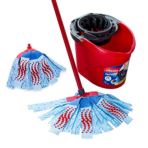 Vileda SuperMocio 3Action XL Mop and Bucket Set with Extra Refill, 40 x 28.3 x 28.5 cm, Blue,red