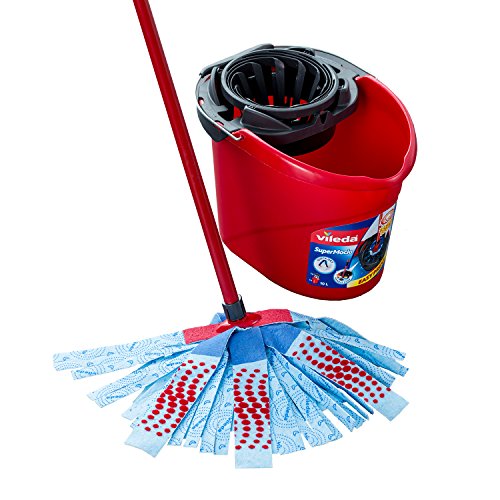 Vileda SuperMocio 3Action XL Mop and Bucket Set with Extra Refill, 40 x 28.3 x 28.5 cm, Blue,red
