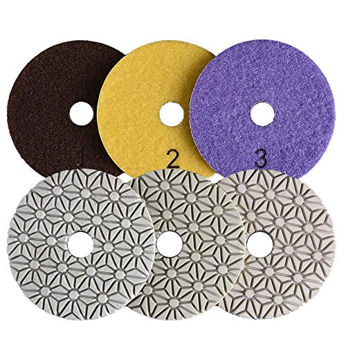 GoYonder 4 Inch Wet or Dry Diamond Polishing Pads Set of 3pcs, Stone Granite Polish Pad Kit 50-6000 Grit Polishing Pad for Grinder, Polisher, Drill, 105mm Marble Polishing Pad in 3 Steps