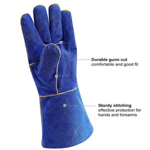 DEKO Welding Gloves Blue 14 inch Leather Forge Heat Resistant Welding Glove for Mig, Tig Welder, BBQ, Furnace, Camping, Stove, Fireplace and More