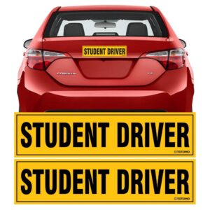 totomo student driver magnet for car sign - large 12"x3" magnetic reflective vehicle safety for new rookie learner drivers removable bumper sticker please be patient (2 pack)