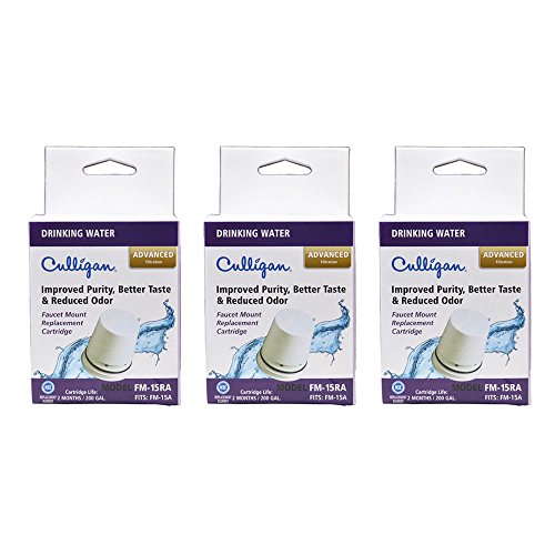 Culligan FM-15RA Replacement Filter Cartridge for Faucet Mount Filter FM-15A, White Finish 3-Pack