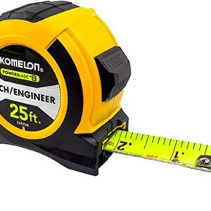 Komelon 52425IE; 25' x 1.06" Powerblade II" Engineer Tape Measure; Yellow/Black