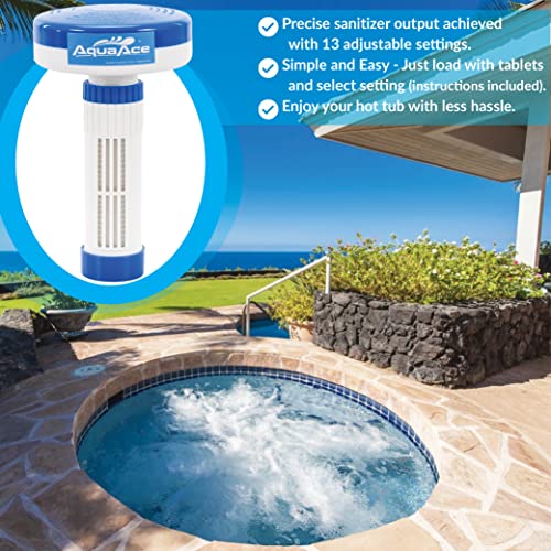 AquaAce Floating Spa Hot Tub Dispenser for 1 Inch Bromine or Chlorine Tablets, Premium Adjustable Chemical Floater, 13 Settings for Maximum Flow Control