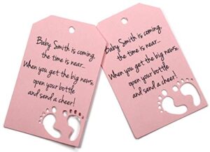 baby is coming shower favor tags for wine bottle - baby feet (set of 12) (light pink)