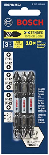 BOSCH ITDEPHV2503 3-Piece 2-1/2 In. Impact Tough Double-Ended Screwdriving Bit Assorted Set