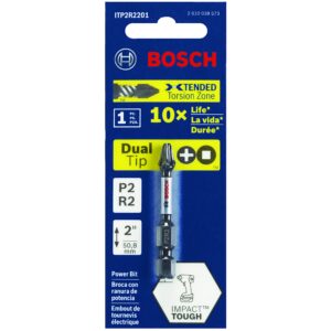 BOSCH ITP2R2105 5-Pack 1 In. Phillips/Square #2 Impact Tough Screwdriving Insert Bits