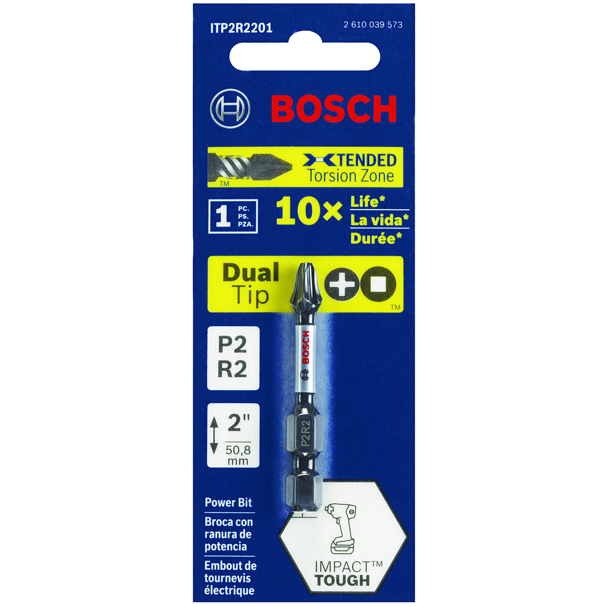 BOSCH ITP2R2105 5-Pack 1 In. Phillips/Square #2 Impact Tough Screwdriving Insert Bits