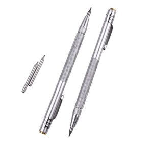 imt tungsten carbide tip scriber 2 pack, aluminium etching engraving pen with clip and magnet for glass/ceramics/metal sheet, extra 2 free replacement marking tip