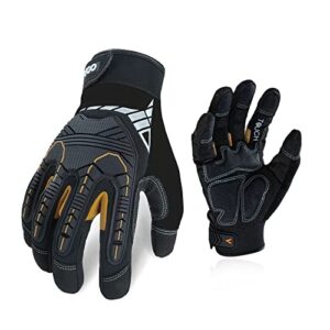 Vgo... 1-Pair Heavy Duty Synthetic Leather Work Gloves, Impact Protection Mechanic Gloves, Rigger Gloves, Vibration Reduction, Touchscreen Capable (Size L, Black, SL8849)