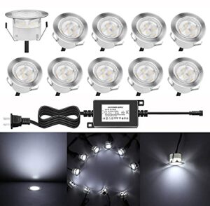 qaca deck lights outdoor waterproof low voltage lighting kit stainless steel 1w outdoor yard garden decoration lamps landscape pathway patio step stairs silver border(10pcs,cool white)