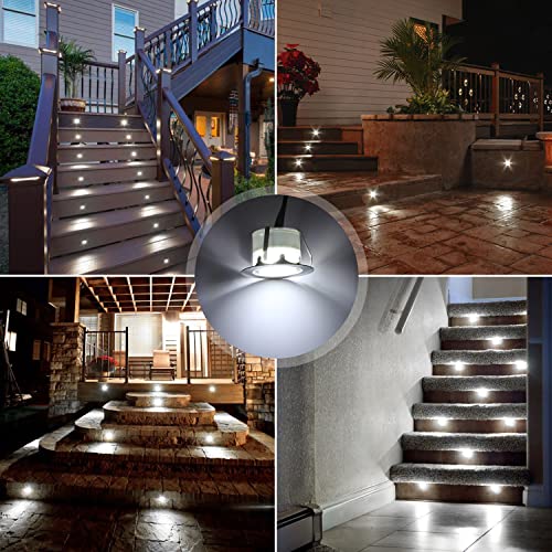 QACA Deck Lights Outdoor Waterproof Low Voltage Lighting Kit Stainless Steel 1W Outdoor Yard Garden Decoration Lamps Landscape Pathway Patio Step Stairs Silver Border(10pcs,Cool White)