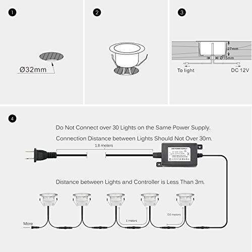 QACA Deck Lights Outdoor Waterproof Low Voltage Lighting Kit Stainless Steel 1W Outdoor Yard Garden Decoration Lamps Landscape Pathway Patio Step Stairs Silver Border(10pcs,Cool White)