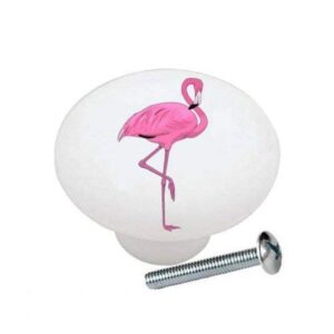 pink flamingo - flamingos - decorative glossy ceramic cupboard cabinet pulls dresser drawer knobs