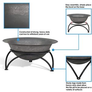 Sunnydaze 23.5-Inch Fire Wood-Burning Cast Iron Fire Pit Bowl and Stand - Dark Gray