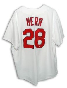 autographed tommy herr st. louis cardinals majestic jersey inscribed "82 ws champs" autographed - autographed mlb jerseys