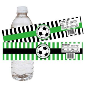 soccer ball party water bottle labels by adore by nat - boy girl birthday baby shower sticker - set of 12