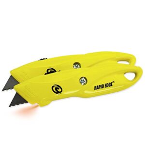rapid edge heavy-duty die-cast utility knife with led safety light and 3 rapid edge serrated razor knife blades (2 pack)
