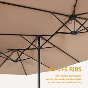 PATIO TREE 15 Ft Outdoor Umbrella Double-Sided Market Patio Umbrella with Crank, 100% Polyester, Base Included (Beige)