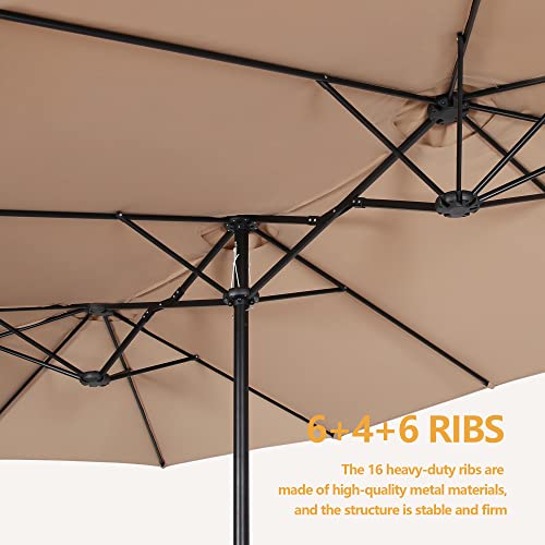 PATIO TREE 15 Ft Outdoor Umbrella Double-Sided Market Patio Umbrella with Crank, 100% Polyester, Base Included (Beige)